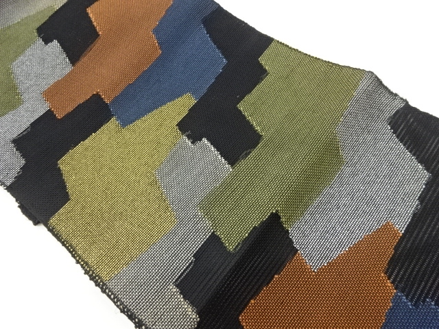 紗 幾何学模様織出し名古屋帯